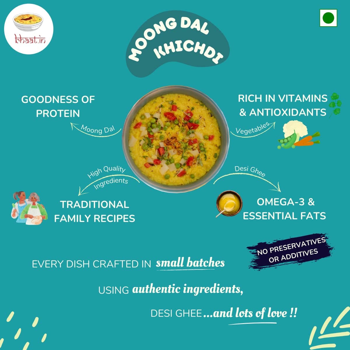 Bhaat.in Moong Dal Khichdi | Pack of 2 | Ready-to-Eat Meal | High Protein & Fiber | Light on Stomach | Non-Spicy & Gluten-Free | No Preservatives | Travel & Office-Friendly Indian Meal — image 4