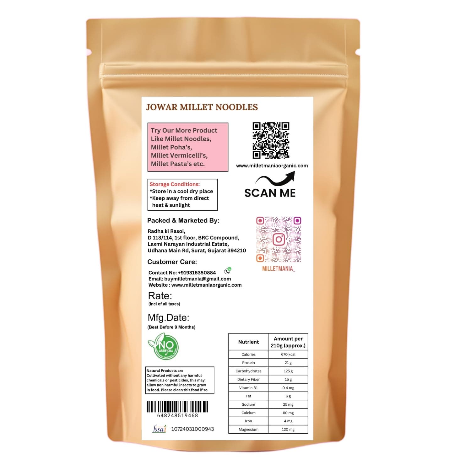 Millet Mania Sorghum Millet Jowar Noodles – Healthy Noodles for Kids & Adults | No Maida, High Fiber, Diabetic-Friendly, Easy to Cook | Guilt-Free Maida Alternative | 210g (Pack of 1) — image 2