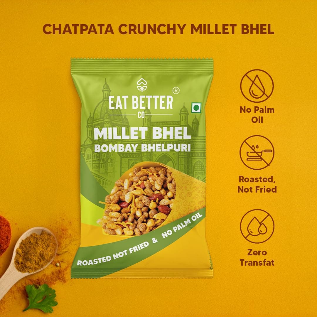 Eat Better Co Millet Bhel – Bombay Bhelpuri | Chatpata Crunchy Healthy Snacks | Roasted Not Fried | No Palm Oil, Zero Trans Fat | Healthy Millet Namkeen (135g) — image 2