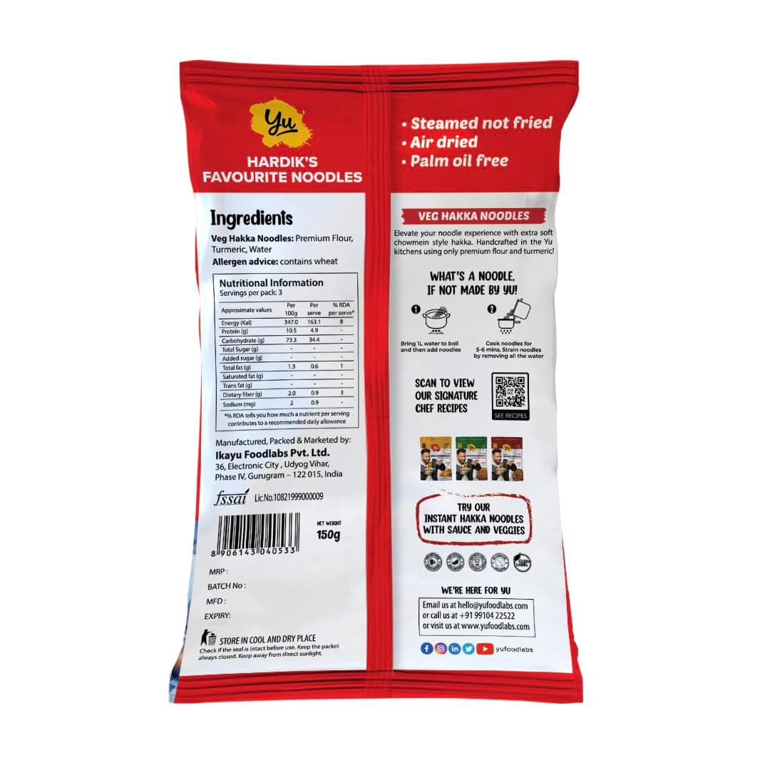 Yu Foodlabs - Veg Hakka Preservative Free Noodles - Extra Long & Extra Soft - Not Fried & No Palm Oil - Zero Preservatives & 100% Natural - Just Boil - Ready In 5 Mins - Serves 6-300gram - (Pack Of 2) — image 3