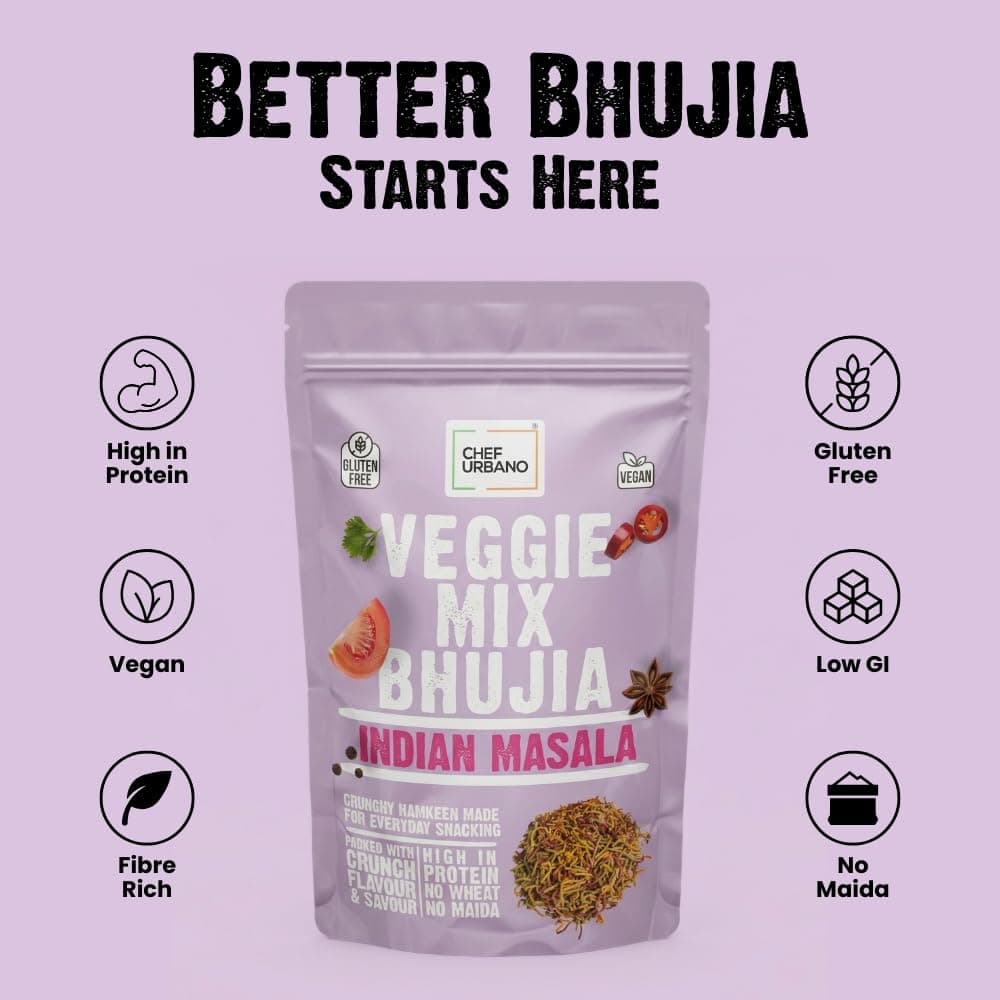 Chef Urbano Veggie Mix Bhujia - Indian Masala Flavour (70g) | Gluten Free & Vegan | High Fiber & Protein | No Wheat No Maida | Light & Healthy Everyday Snacking - Pack of 1 — image 5