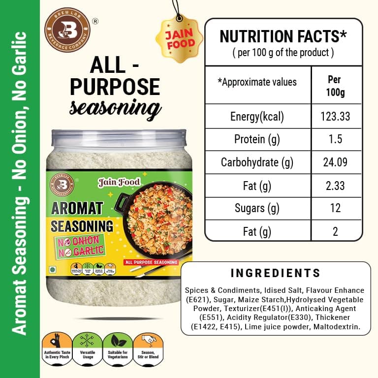 Brew Lab NO Onion No Garlic Aromat Seasoning | Ideal For Jain Food | Flavor Enhancer | (250 g) — image 3
