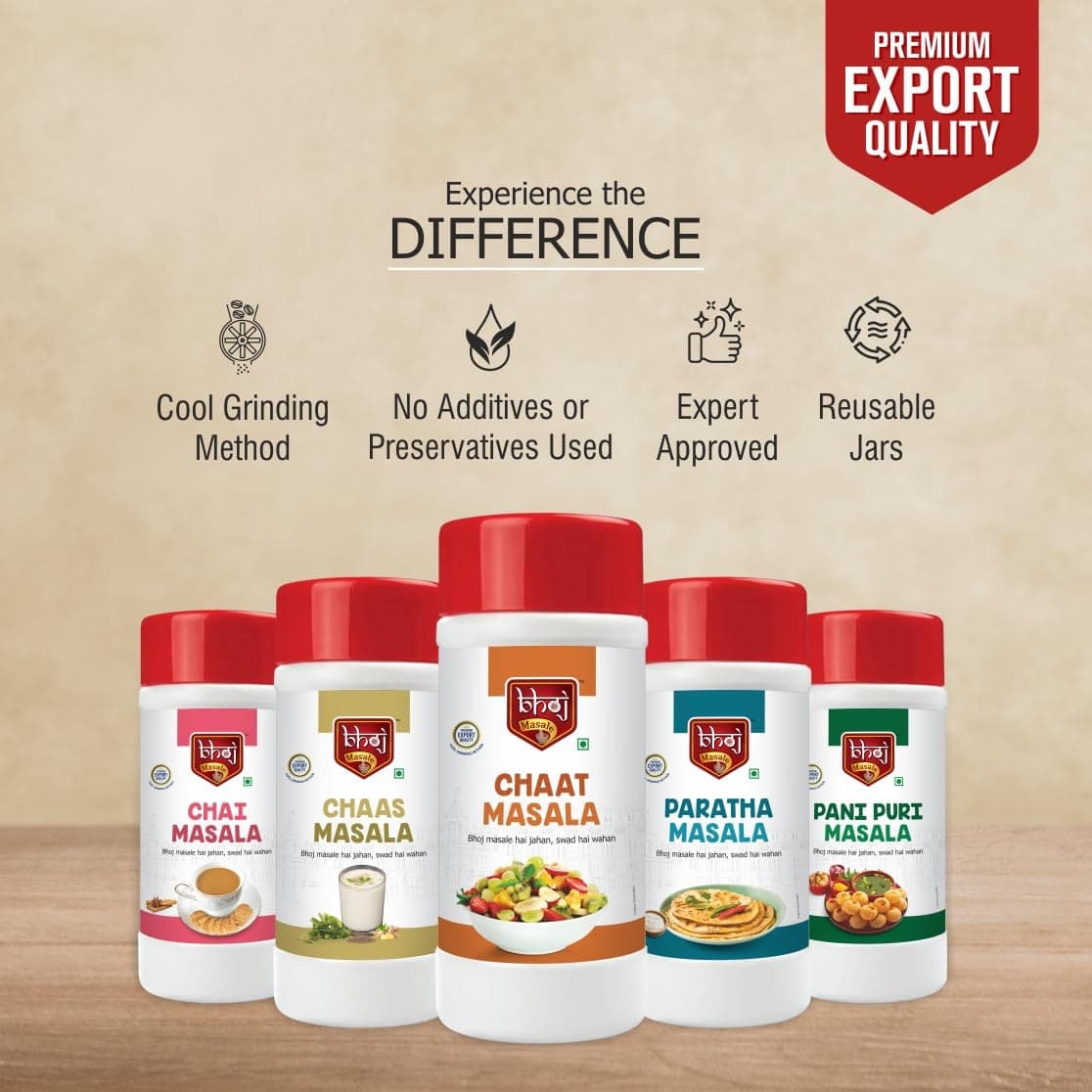 Bhoj Masale Chai, Chaas, Chaat, Paratha And Panipuri Masala Powder Combo Pack 450GM Each Gross Total 2.5 KG (Net 2.25 kg) | Top Up Masale For Kitchen. No Colour, No Preservatives, No Onion & No Garlic ( Jain Friendly) — image 5