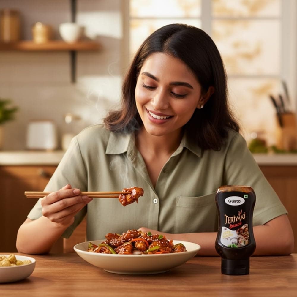 Gusto Foods Teriyaki Sauce (340g), Premium Japanese Style Teriyaki Sauce, Perfect for Marination, Stir Fry, Glazing, Balanced Vegan Sweet & Sour Zingy Dipping Sauce with Umami and Sesame Flavors — image 4