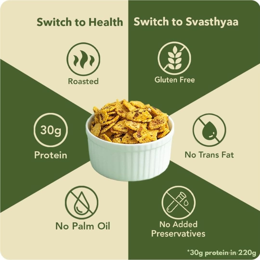Svasthyaa Roasted Chana Jor Garam Healthy Snack for Kids & Adults | Crispy Channa Namkeen, High Protein, Gluten Free | Vegan Jain Snack with Sea Salt & Hing | No Palm Oil, No Added Sugar 220g - Pack of 1 — image 2