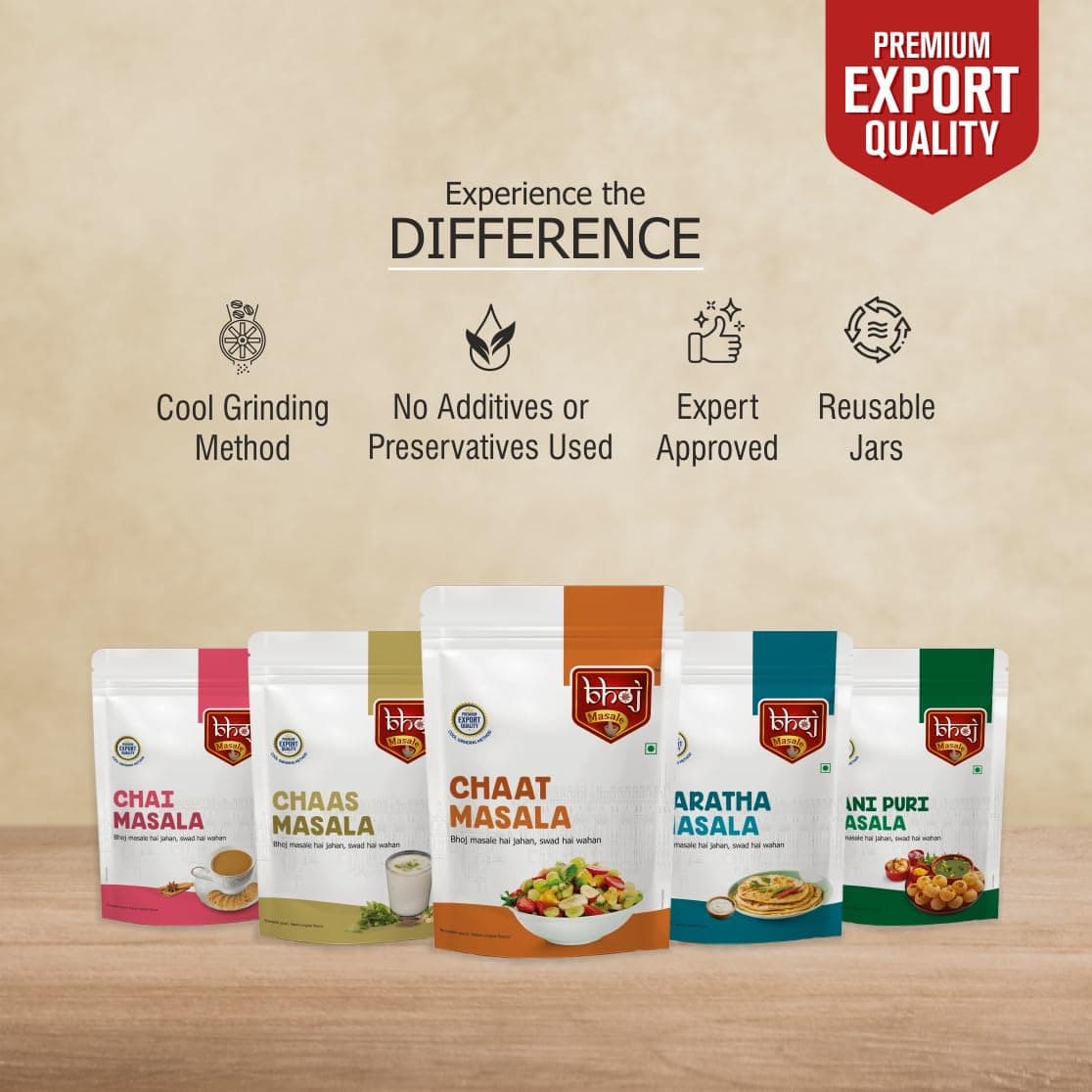 Bhoj Masale Chai, Chaas, Chaat, Paratha And Panipuri Masala Powder Combo Pack 200GM Each, Gross Total 1 KG | Top Up Jain Masale For Kitchen — image 5