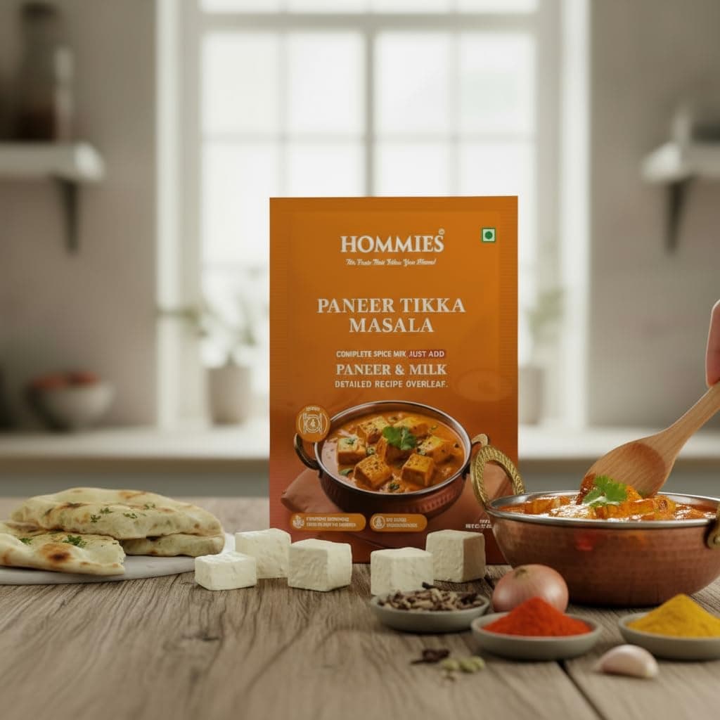 Hommies Paneer Lover’s Spice Combo | Paneer Tikka Masala, Paneer Butter Masala, Paneer Makhanwala & Kaju Curry Spice Mix | Ready to Cook | Just Add Basics | Serves 4 Each | Vegetarian | No Preservatives| Pack of 4 (50g Each, Total 200g) (Combo of 4-5) — image 4