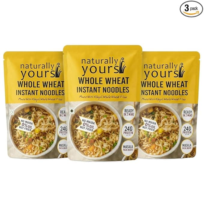 Naturally Yours Khapli Atta Whole Wheat Instant Noodles 175g | High Protein & Fiber | 100% Maida-Free | Healthy Meal | Non-Fried | No Onion No Garlic Jain-Friendly | Pack of 3