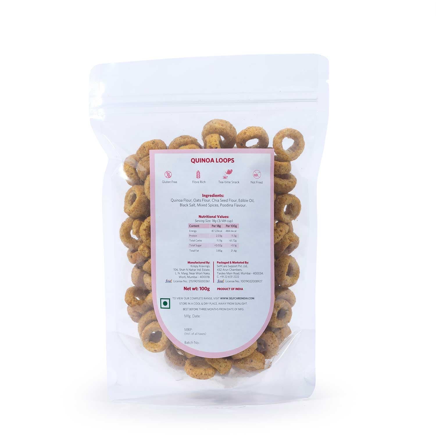 SelfCare By Suman Agarwal Quinoa Loops Pack of 1 100g | Healthy & Non Fried | Savoury - Snacks - Namkeen - Grocery | Spicy Crunchy & Chatpata - Tea time Snacking | Diabetic Jain & Travel Friendly — image 8