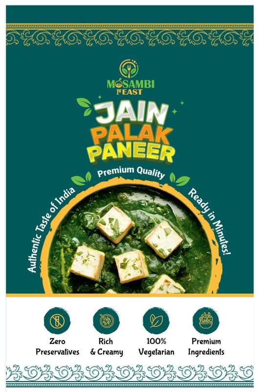 MOSAMBI FEAST Ready-to-Eat Jain Palak Paneer | 100% Natural Zero Preservatives | Rich Creamy Authentic Indian Flavors | Premium Vegetarian Ingredients