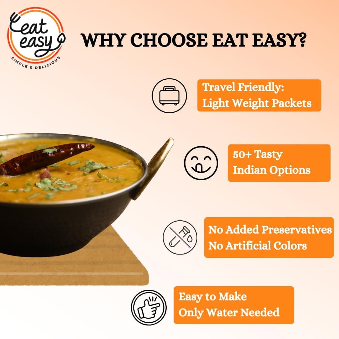 Eat Easy Ready To Eat Jain Dal Tadka, 62gm (Pack of 2), Delicious Instant Food | High Protein & Fiber, Freeze Dehydrated Healthy Instant Travel Food | 100% Veg | No Preservatives | Just Add Water and Cook — image 5