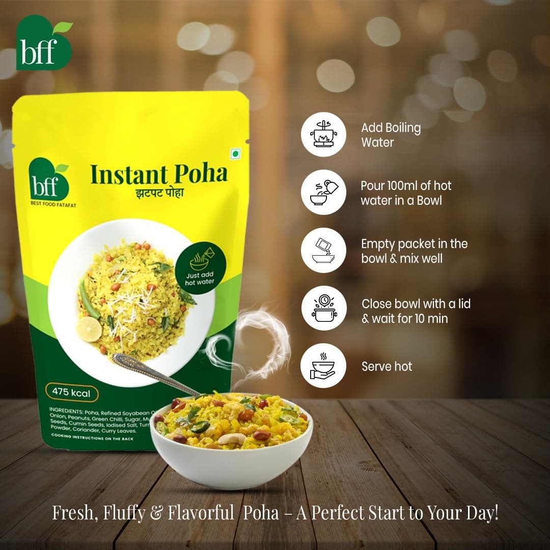 Instant Poha Pack of 2 (90g Each) | Ready-to-Eat Indian Breakfast Mix | Just Add Hot Water | Portable Pack for Travel, Office, or Home | Simple & Easy Meal Solution — image 3