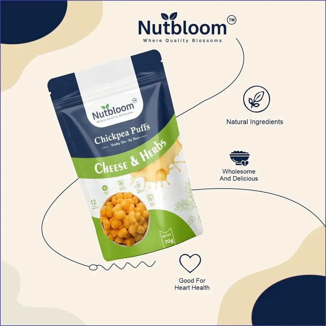 Nutbloom Chickpea Puffs – Delicious Cheese & Herbs Flavor | High-Protein, Gluten-Free, Guilt-Free Crunchy Snack (70 gm, Cheese & Herbs) — image 3