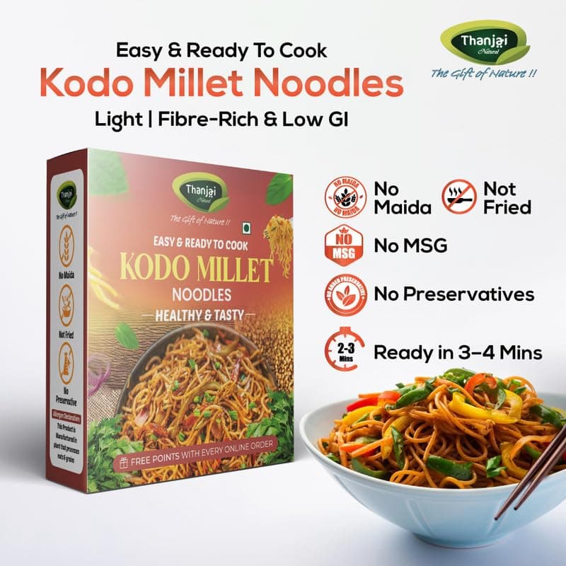 Thanjai Natural Kodo Millet Noodles 180 Grams of Homemade Natural Noodles (No Preservatives, No Chemicals, No Artificial Extract) — image 2