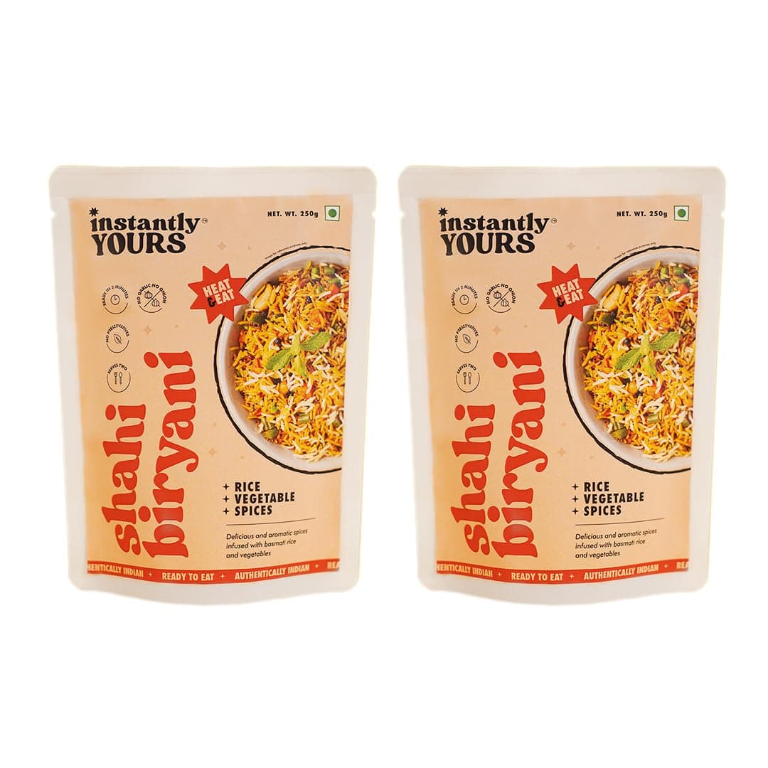 Instantly Yours Ready to Eat Shahi Biryani Veg 500 gm (pack of 2), Ready to Eat Indian Rice with Vegetables and Spices (No Onion No Garlic)(Jain) — image 2