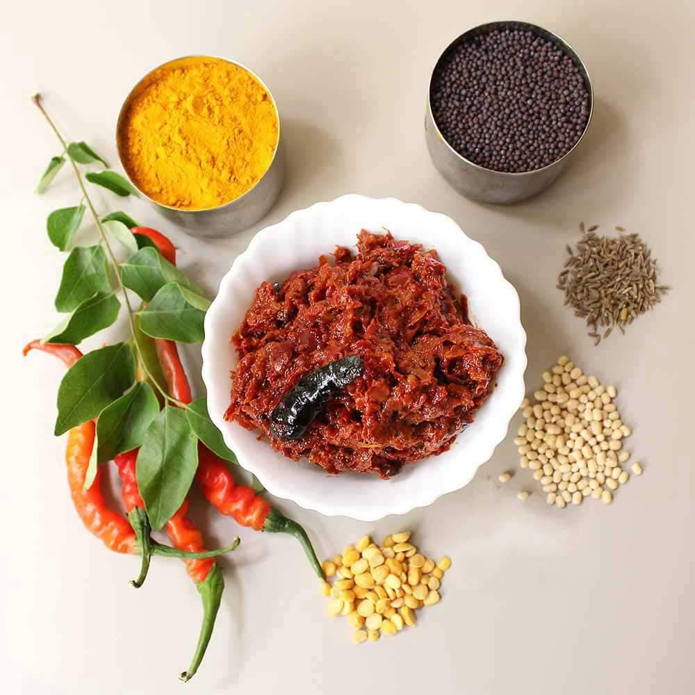 Sitara Foods Red Chilli Pckle Pandu Mirapakaya Aachar Without Garlic Home Made 1000 Grams pack — image 2