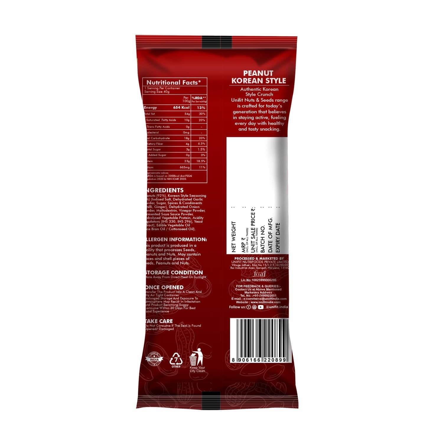 Unifit Korean Style Roasted Peanuts | Sweet & Spicy Crunchy Coated Peanuts | High Protein & Source of Fiber | No Added Preservatives | Ready to Eat Healthy Snack — image 2