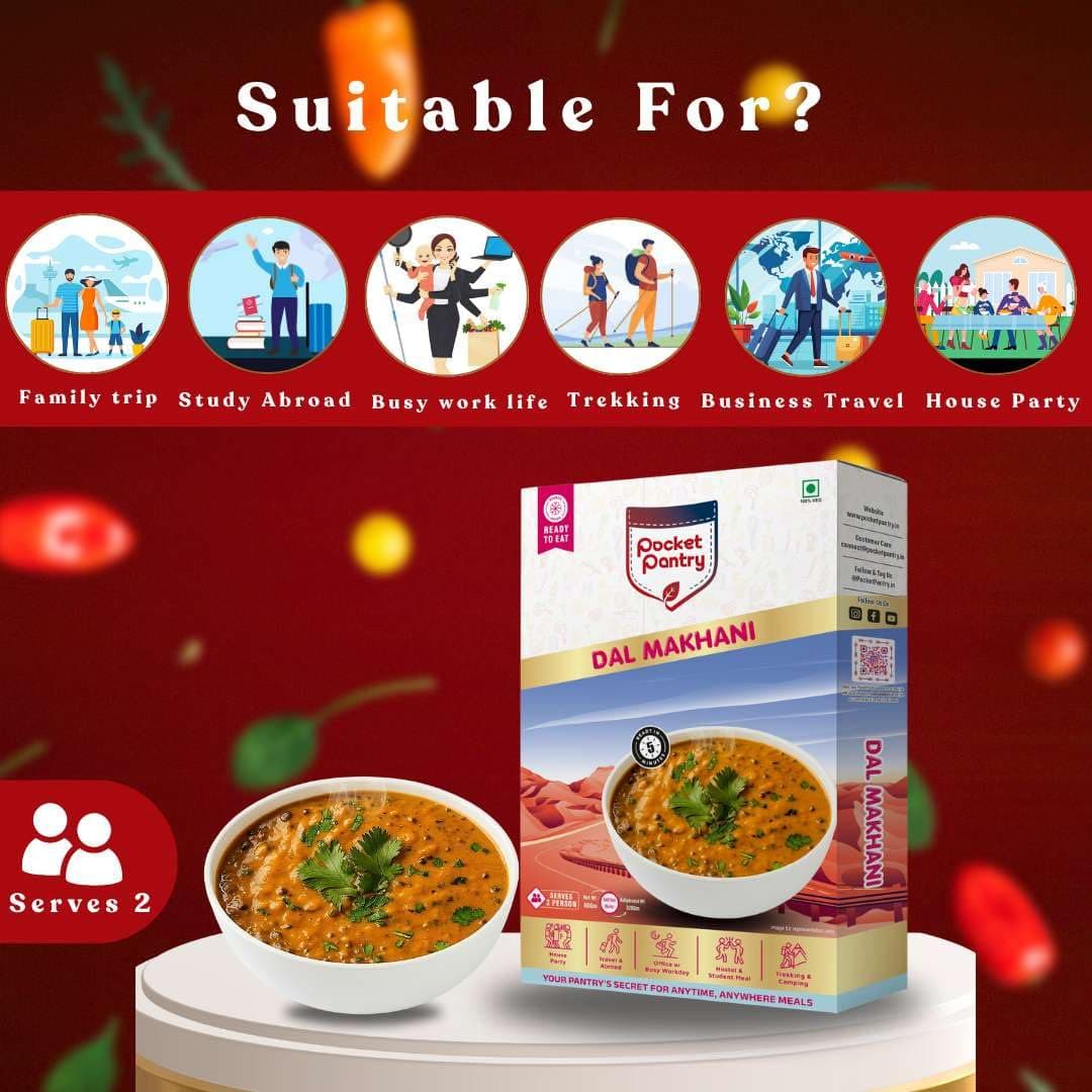 Pocket Pantry Ready to Eat Dal Makhani(Jain) | Freeze Dried | Rehydrated Wt 320gm | No Palm Oil, No Preservatives | 100% Natural | Dry Wt 80g | Serves 2 | Instant Meal — image 5