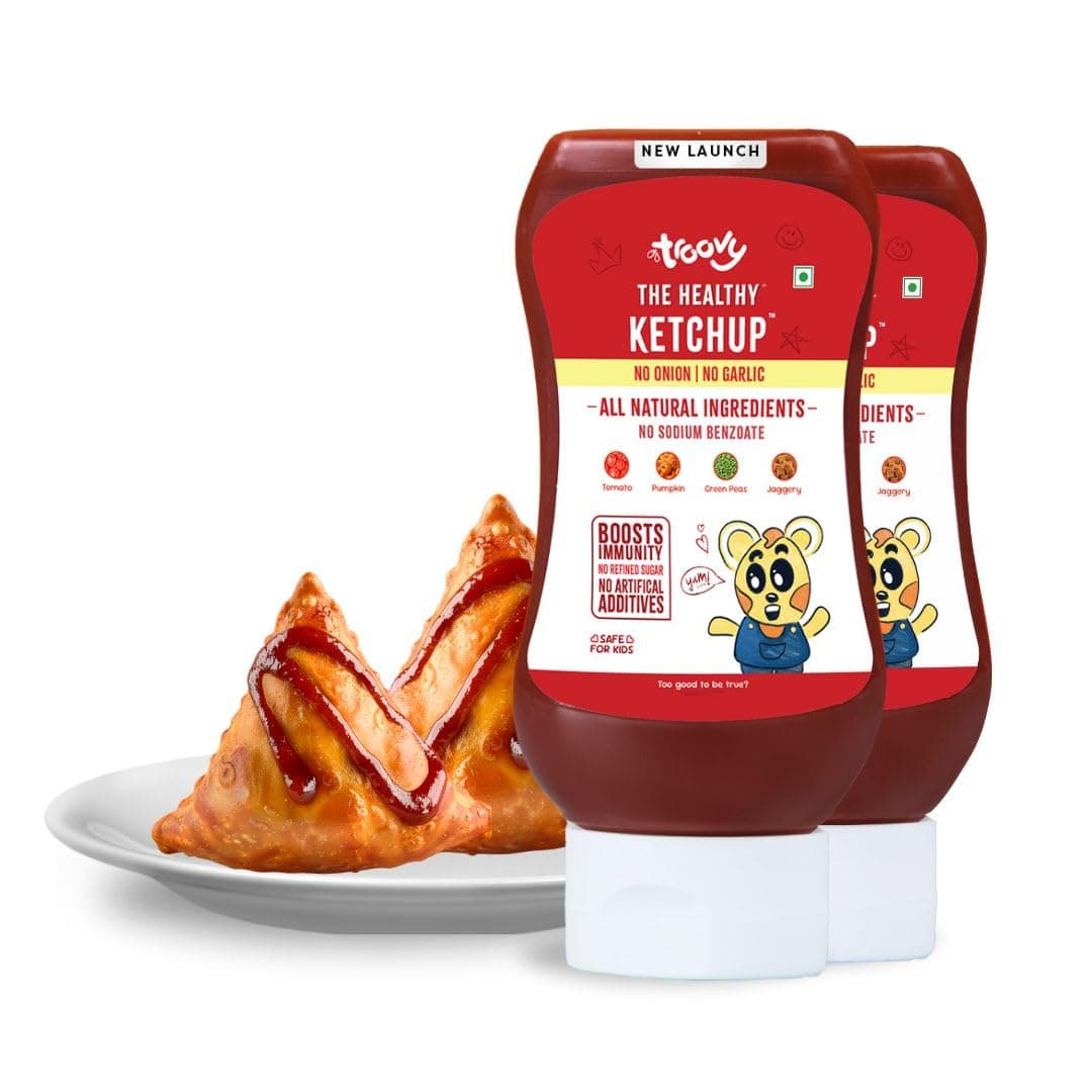Troovy Healthy Tomato Ketchup | No Onion and No Garlic | No Processed Sugar (uses Jaggery) | 100% Chemical Free | No Preservatives | No MSG | No Sodium Benzoate | All Natural Ingredients | Contains Minerals like Iron | Tastes like Regular Tomato Ketchup | Pack of 2 — image 2