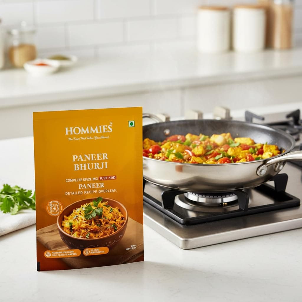 Hommies Paneer Bhurji Curry Spice Mix (Pack of 4) | Paneer Bhurji Masala | Ready to Cook in 15 Mins | Just Add Paneer & Milk | Serves 4 | Made with Cashew Nuts | No Preservatives | 200 g (4 × 50 g) — image 5