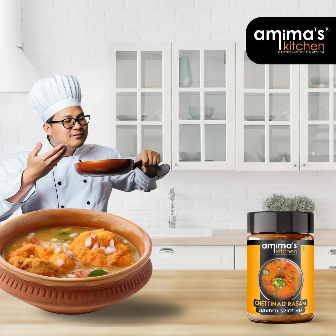 Amima's Kitchen Combo Of Bisi Bele Bhaat + Chettinad Rasam Jain Spice Mix (No Onion No Garlic) – 100 Grams (Pack of 2) | Blended Spice Mix | For Healthy and Delicious Cooking | No Synthetic Flavour & Color | Ready Masala Powder — image 10