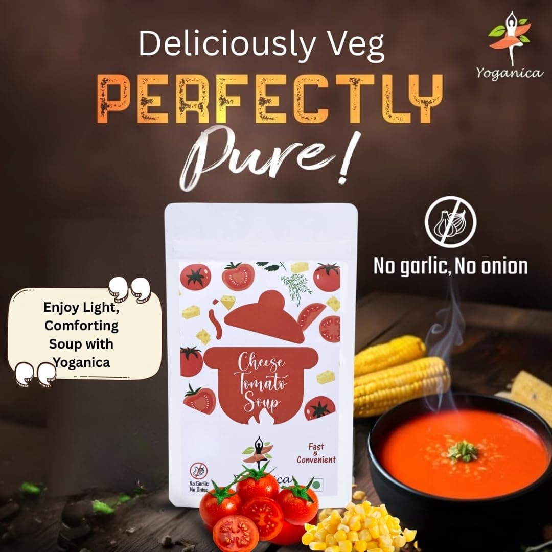 Yoganica Cheese Tomato Soup Premix 100g x 2 (20 Servings) | No Onion No Garlic Pure Veg Instant Powder | Ready-to-Cook Creamy Tomato Soup Mix | Winter Hot Snack | Quick Meal for Home, Office & Travel — image 5