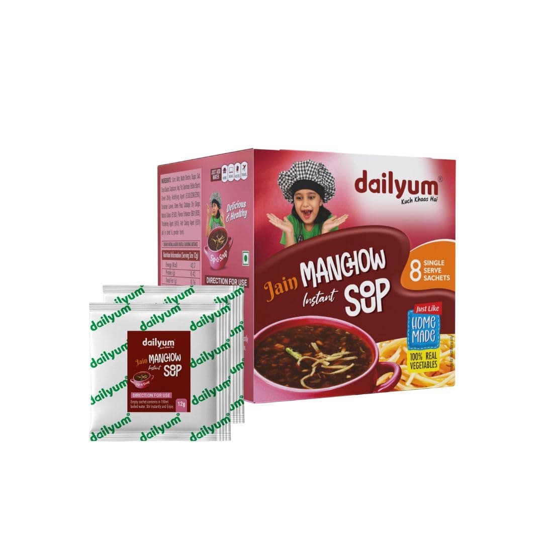 Dailyum Jain Instant Manchow Soup| 8 Single Serve Sachets | Just Boil-Stir-Sip | 12g Each Sip-A-Soup| Natural | No MSG | Pack of 2 Box | Travel friendly — image 4