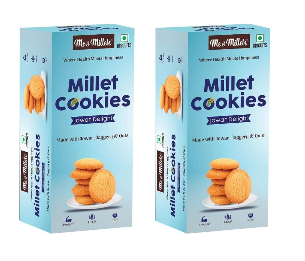 ME & MILLETS Jowar Delight Cookies (75g X 2) Delicious Millets Biscuits, Rich In Fiber & Protein, Healthy Tea Snack With Tasty Jaggery (Jain Friendly) — image 2