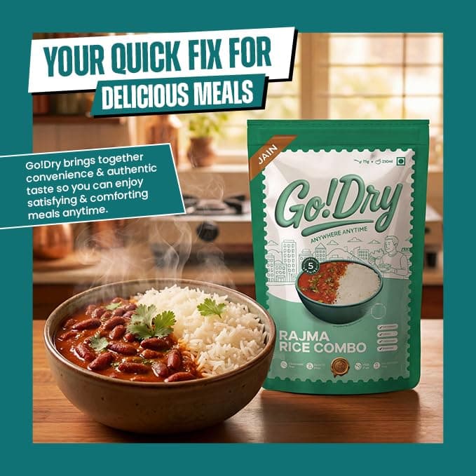 Go!Dry Jain Rajma Rice Combo | Ready to Eat Indian Meal | No Onion No Garlic | No Preservatives & No Palm Oil | 75g — image 7