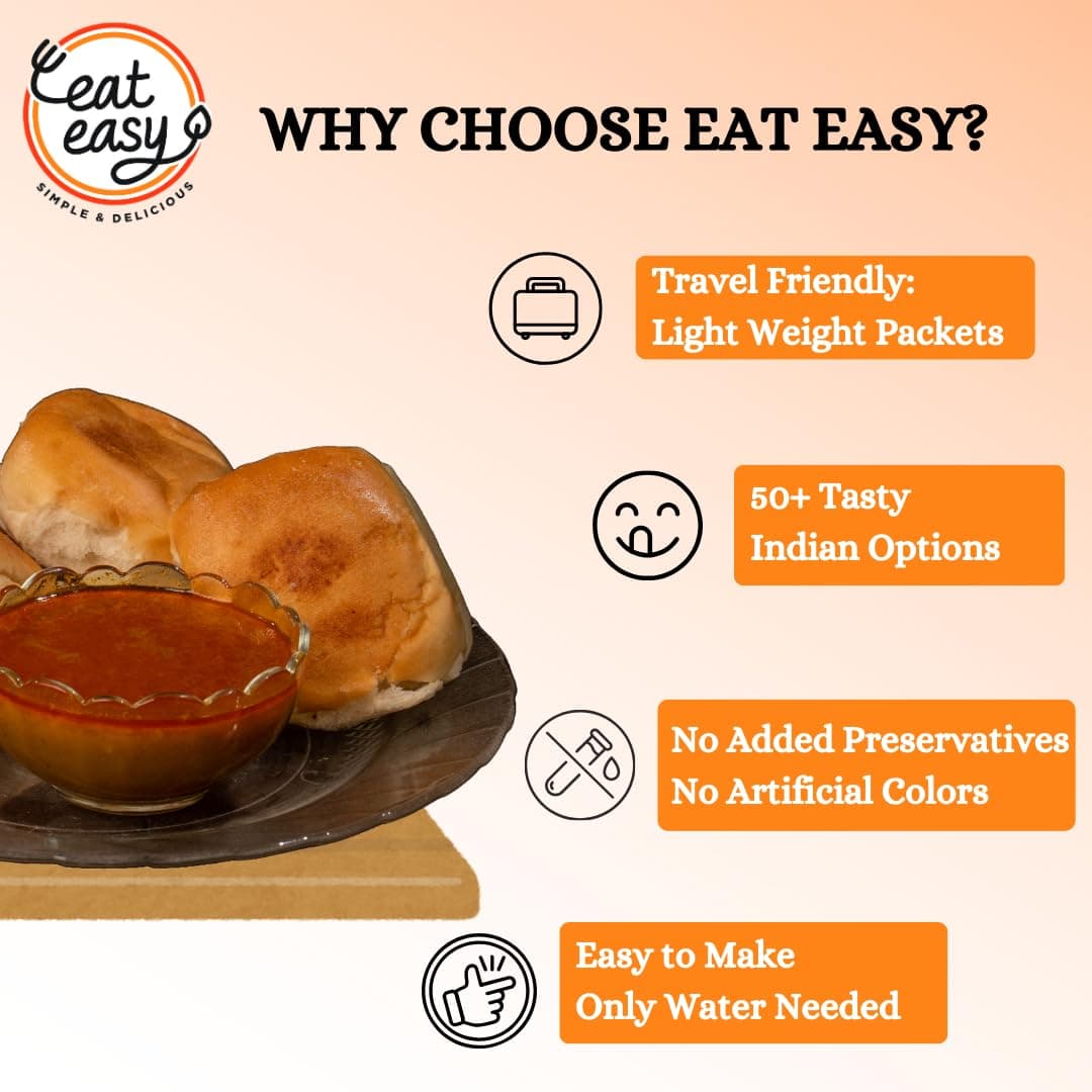 Eat Easy Ready To Eat Jain Misal, 90gm of 1 Pack, Instant Food, Indian Meal, Travel Food, No Preservatives, No Added Artificial Colours & Flavours, Just Add Water and Cook (Pack of 4) — image 5