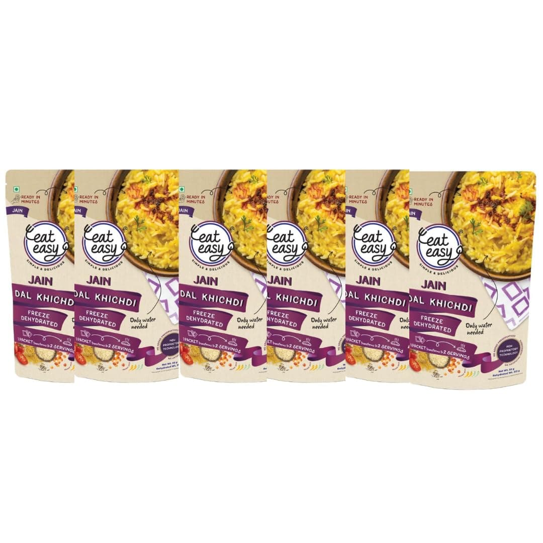 Eat Easy Ready To Eat Jain Dal Khichdi, 92gm (Pack of 6) | Light on Stomach High Protein & Fiber, Freeze Dehydrated Healthy Instant Food for Travel, Office | No Preservatives | No Onion, No Garlic | Just Add Water and Cook — image 2