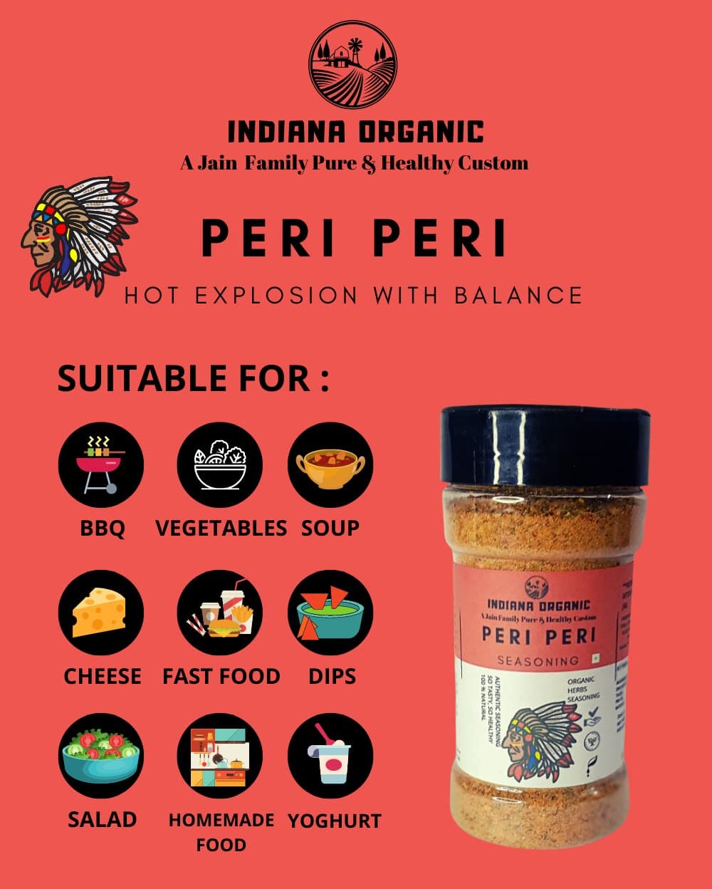 Indiana organic bbq | peri peri | pizza seasoning - combo of 3 Jain seasoning. No onion and garlic. — image 4