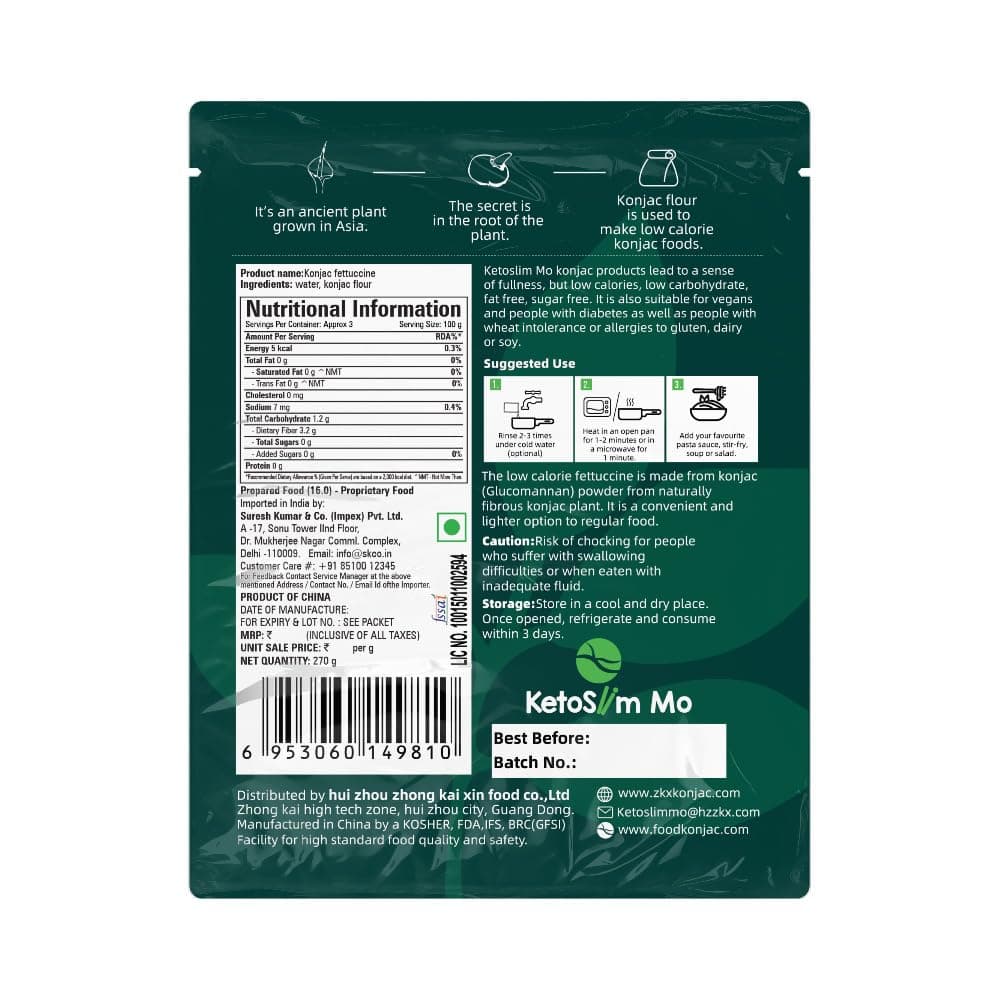 Shinsakura KetoSlim Shirataki Mo Konjac Fettuccine 270 g | Low Calorie | Zero Sugar | Keto Friendly | Good Source of Fibre | Fat Free — image 2