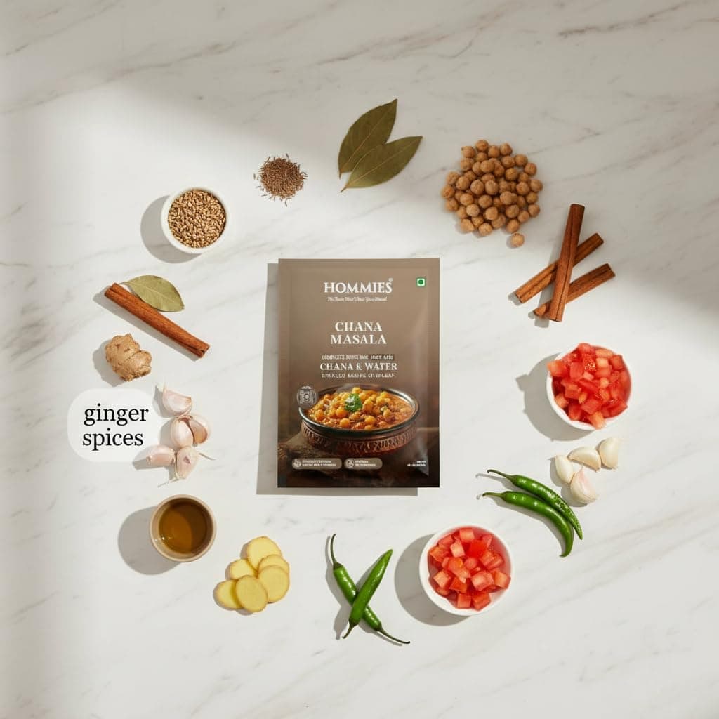 Hommies Chana Masala Spice Mix | Ready to Cook in 15 Mins | Authentic Chhole Curry Masala | Just Add Chickpeas & Water | Serves 4 | Made with Cashew Nuts | No Preservatives | Pack of 4 (200g, 50g Each) — image 3