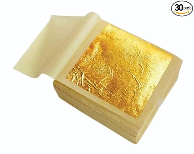 24k Pure Edible Gold Vark Golden Leaf 50MMx50MM Gold Foils 25 Sheets for Cake Sweets ayurvedic Medicine face Treatment Anti Aging spa (30)
