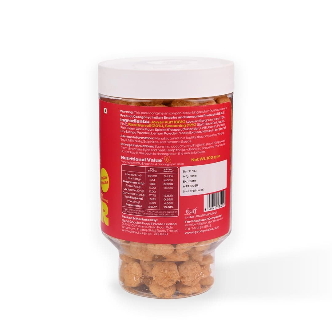 Good Goodies Baked Jowar Puff Indian Masala | Baked Not Fried | Millet-Based Snack | No Maida, No MSG, No Maltodextrin | No Artificial Colours or Preservatives | Light & Crunchy | Diet-Friendly | 100g | Pack of 1 — image 3