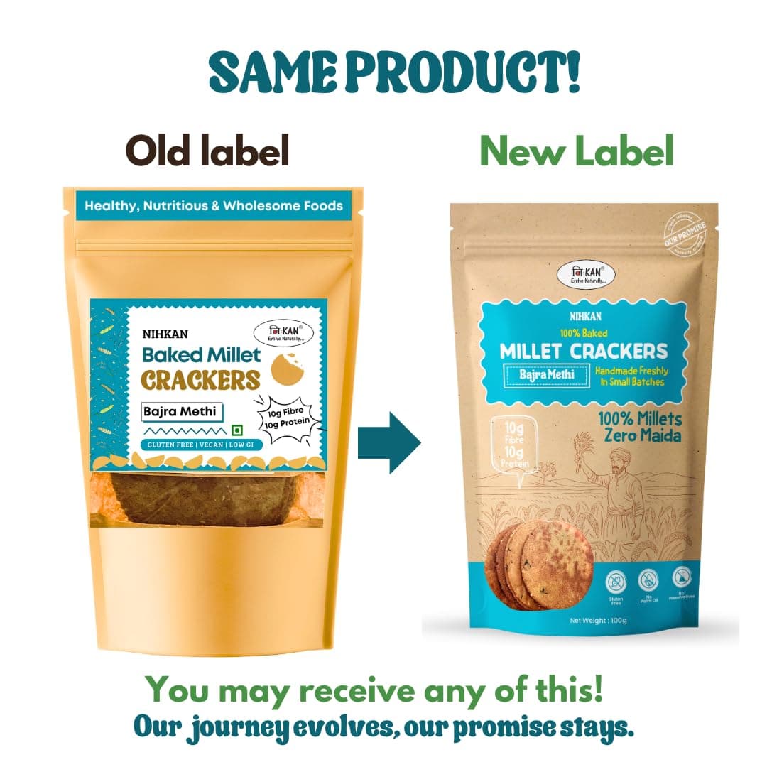 NIHKAN Bajra Millet Crackers - Gluten free | No Maida | High protein | High Fibre - Handmade & baked | Healthy Millet snack | Chai time guilt free snacks - No Preservatives & No Baking soda - 100g (Bajra Methi Flavour) — image 3