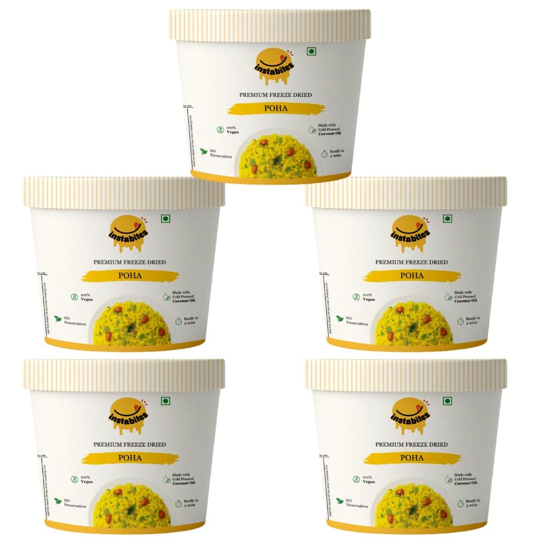Instabites Ready to Eat Vegan Poha 75g – Light & Healthy Indian Breakfast – No Added Preservatives and Ready to Eat in Minutes - Pack of 5