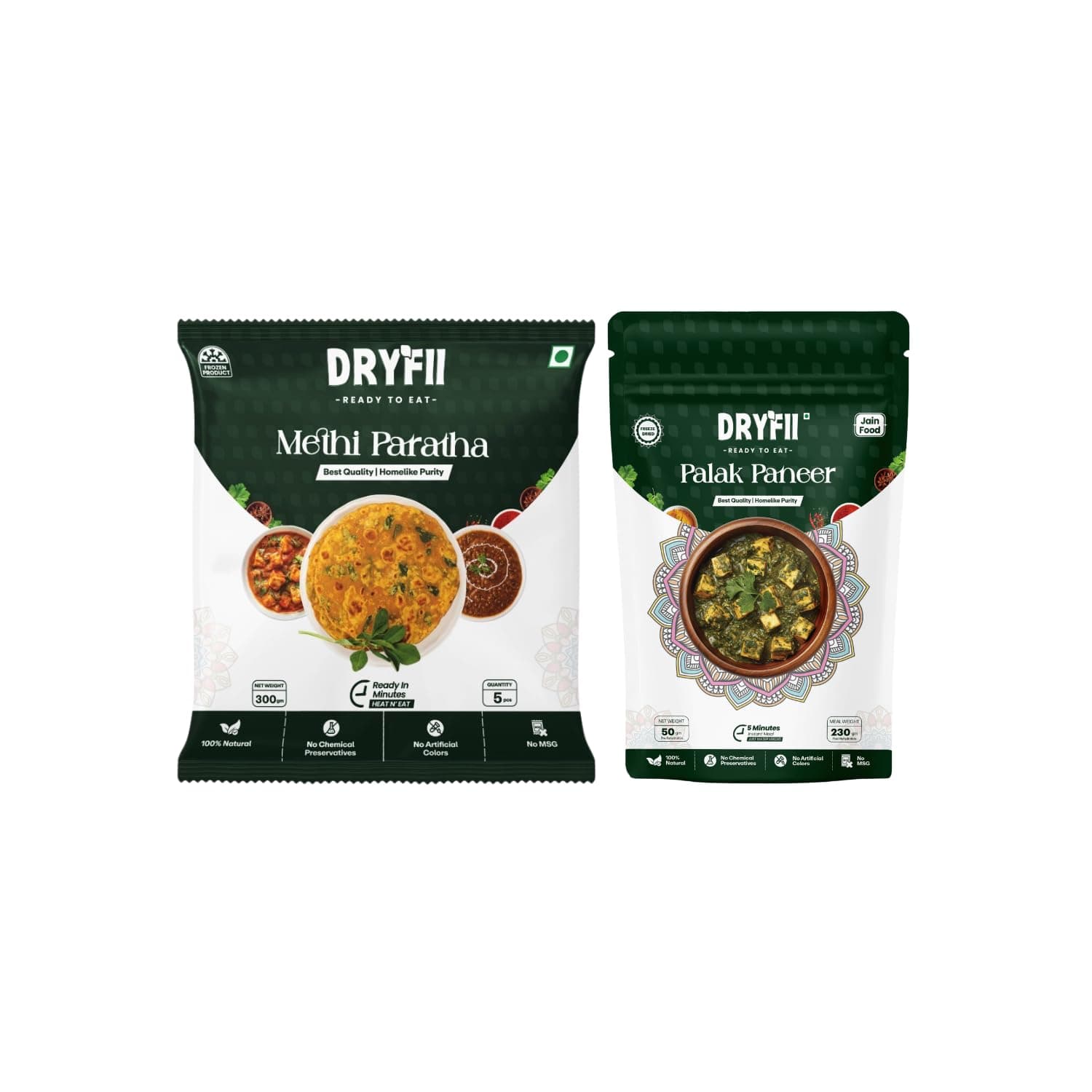 Dryfii Ready to Eat Methi Paratha (5 Pieces, 1 Pack) & Jain Palak Paneer Combo | Freeze Dried | Protein Rich Meal | No Onion No Garlic — image 2