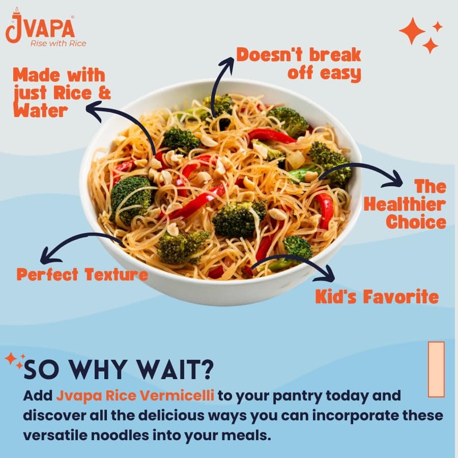 Jvapa Rice Vermicelli (Long Thin Noodles) |Naturally Gluten Free | Cholesterol Free | Naturally Fat Free | Made with 100% Rice -750 gm (250g x Pack of 3) — image 5
