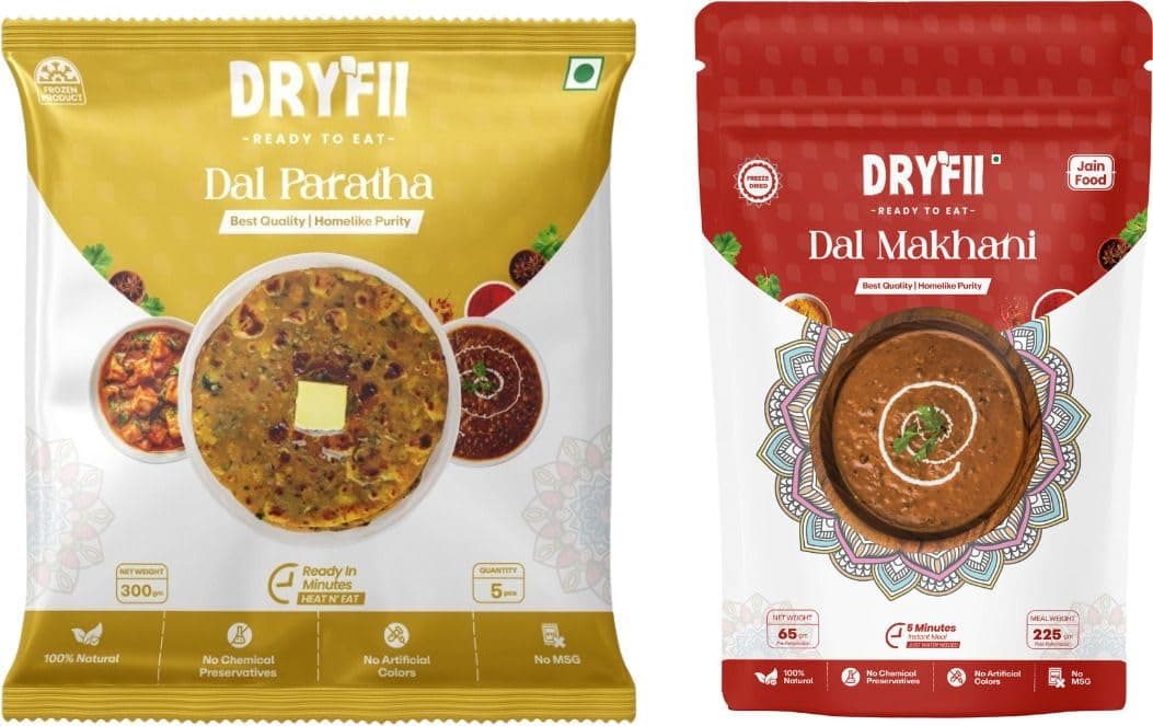 Dryfii Ready-to-Eat Dal Paratha (5 Pcs Parathas) with Jain Dal Makhani | Veg Combo Meal | Pure Vegetarian