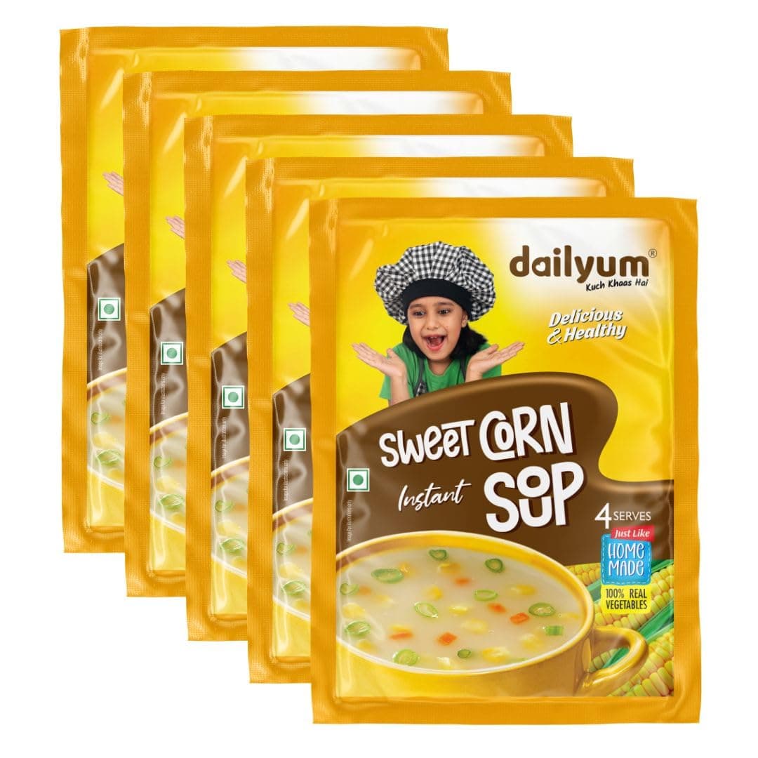 Dailyum Instant Sweet Corn Soup | Pack of 5 | Ready To cook Instant Soup |100% Natural | No MSG | No Chemical Preservatives | No artificial Flavours | Each 50g pack Serves 4 — image 2