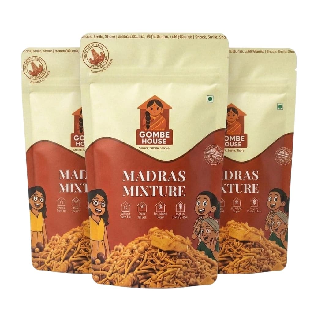 Gombe House Madras Mixture 120g Each (Pack of 3, 360g Total) Authentic South Indian Namkeen Crispy Crunchy Tea Time Snack No Palm Oil or Preservatives Vegan Homemade Style Savory — image 2