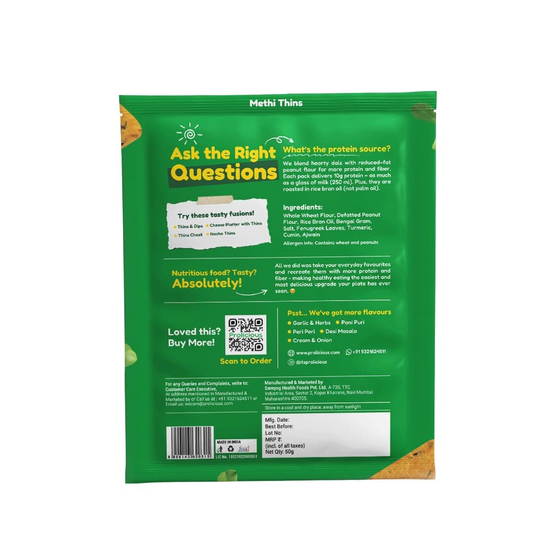 Prolicious Assorted Protein Thins Pack of 7 | Multiflavour Healthy Snack Combo | High Protein & Fibre-Rich Khakhra Thins | No Maida, Anytime Crunchy Snack (50g Each) — image 8