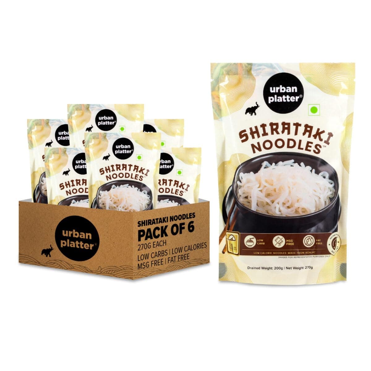 Urban Platter Shirataki Konjac Noodles, 270g, Pack of 6 (Fat-Free, Gluten-Free, Low Carb, Ready to Use) — image 2