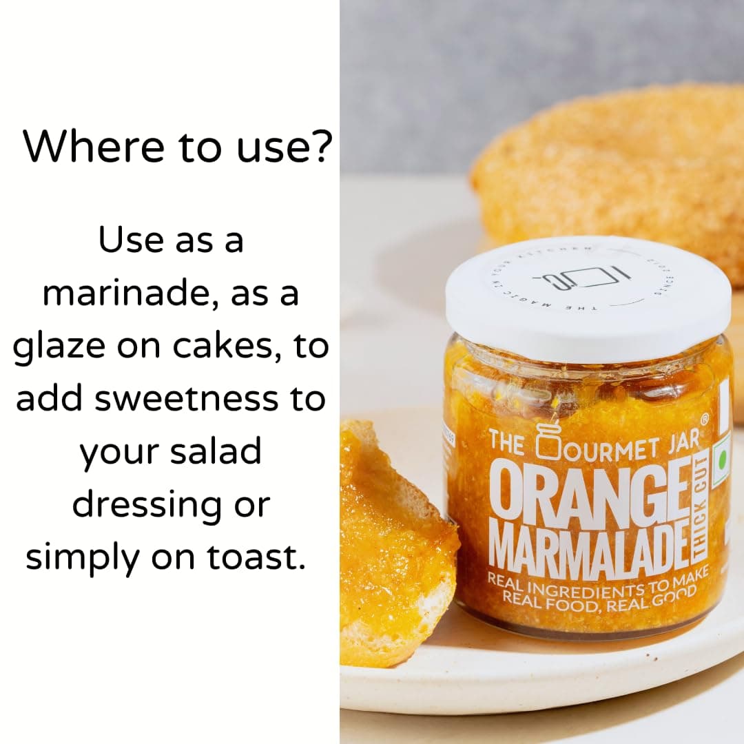 The Gourmet Jar Orange Marmalade 230g| 100% Natural, No Preservatives, No Artificial Colors, No Artificial Flavouring Agents | No Refined Sugar| Orange Jam| Vegan| Contains 54% Oranges| Bitter & Zesty| Use as a marinade, as a glaze on cakes, or simple on a toast| Pack of 1 — image 5