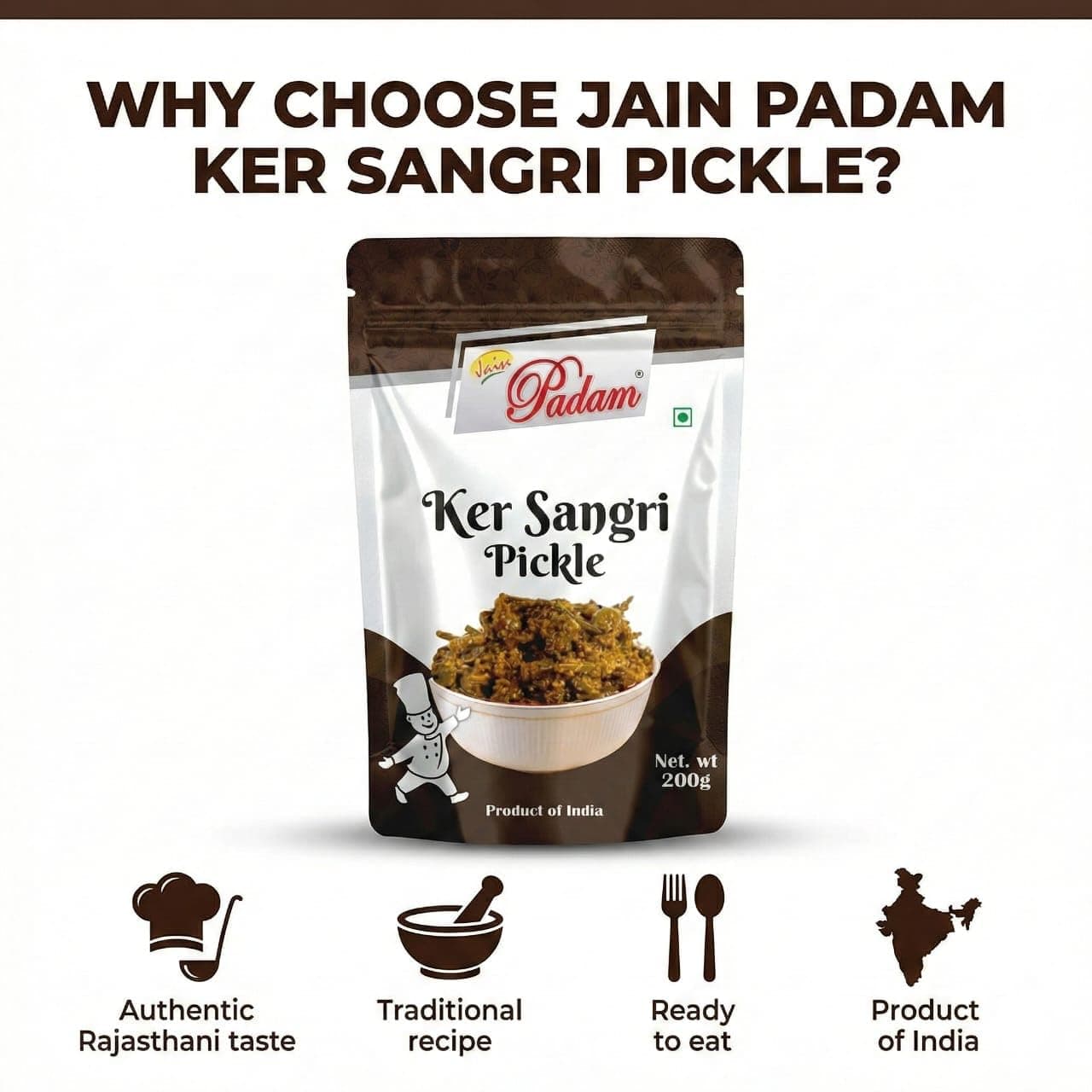 JAIN PADAM Ker Sangri Pickle | Traditional Rajasthani Achar | Authentic Spicy & Tangy Taste | Homemade Style Pickle 200gm — image 3