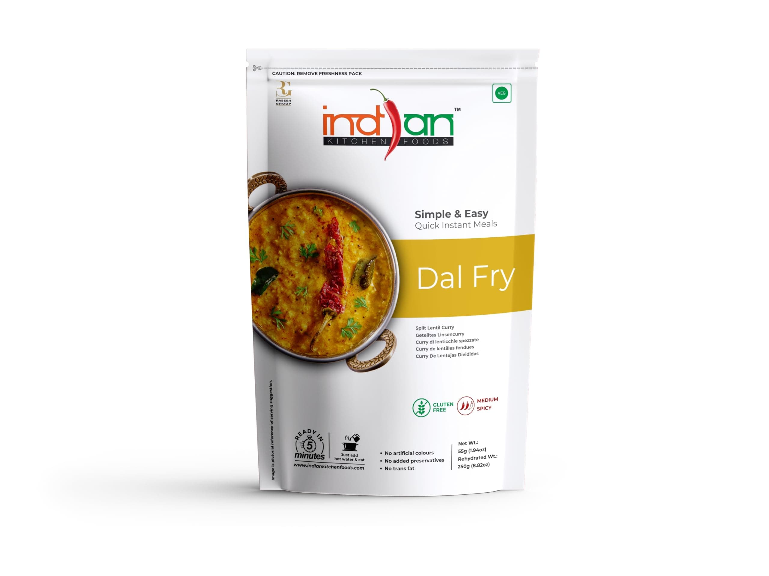Indian Kitchen Foods Jain Dal Fry, Ready to Eat Foods, Freeze Dried Ready to Cook Meals, Instant Food, Indian Food Products (55gm)
