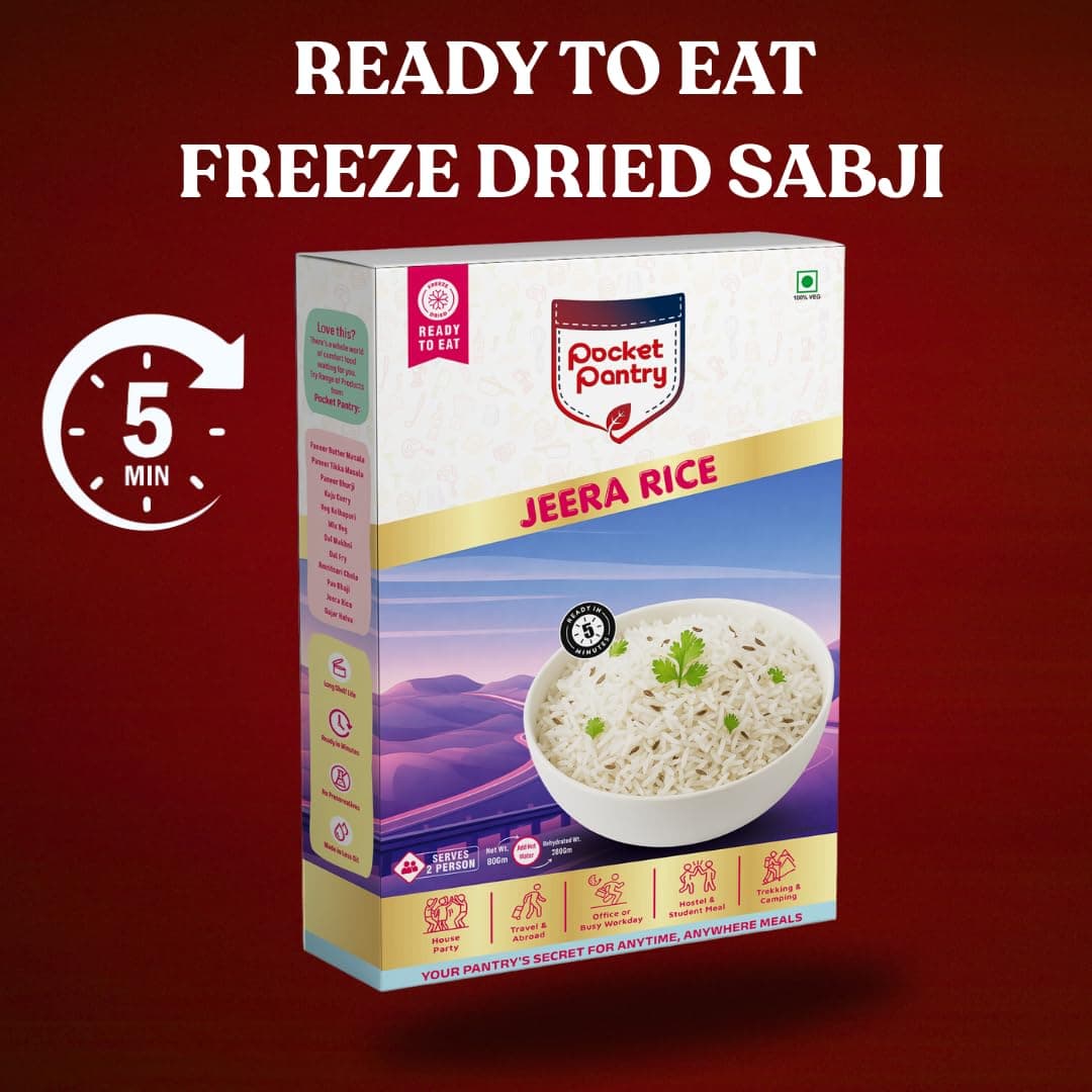 Pocket Pantry Ready to Eat Jeera Rice (Jain) | Freeze Dried |Rehydrated Wt 220gm | No Palm Oil, No Preservatives | 100% Natural | Dry Wt 80g | Serves 2 |Instant Meal — image 3