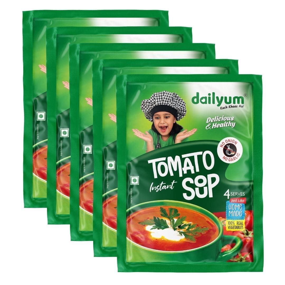 Dailyum Instant Tomato Soup 50g | No Onion No Garlic | Ready To Eat Instant Soup |100% Natural | No MSG | Gluten-free | Serves 4 | Jain | Pack of 5 — image 2